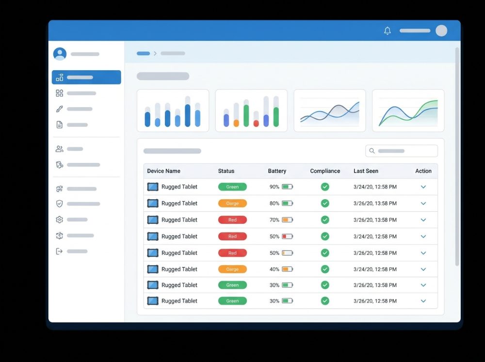 Device management console showing enrolled Active tablets